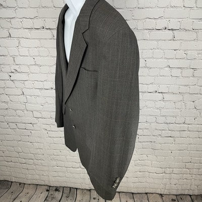 Hart Schaffner Marx Grey Brown Check 2 Button Blazer Coat USA Made Size 44L