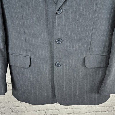Marco Viali Black Pinstriped 3 Button Ventless Notch Blazer Sport Coat 42R