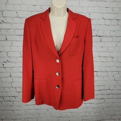 VTG SB Collection Red 100% Wool 3 Button Vented Notch Blazer Jacket USA 10