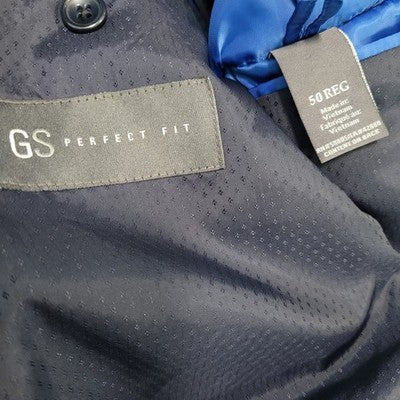 GS Perfect Fit Navy Stretch 2 Button Vented Notch Blazer Sport Coat Size 50R