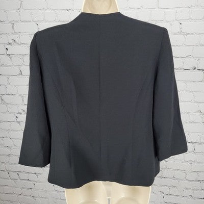 VTG Karen Miller Black Open Beaded Trim Collarless Lined Suit Jacket Size 8