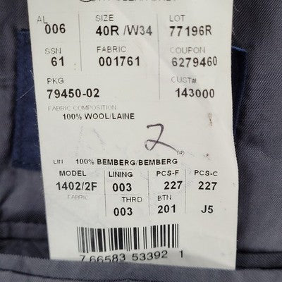 Joseph Abboud Grey 100% Wool Pinstriped 2 Button Blazer Sport Coat USA Made 40R