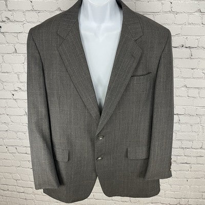 Hart Schaffner Marx Grey Brown Check 2 Button Blazer Coat USA Made Size 44L