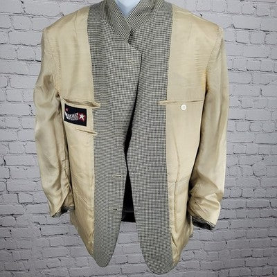 The Texas Clothier Blue Beige Silk Wool Check 2 Button Blazer Sport Coat 41R