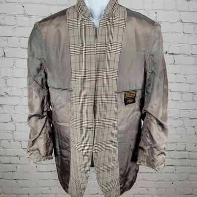 VTG Palm Beach Black White & Red Plaid 2 Button Sport Coat USA Made Size 38L