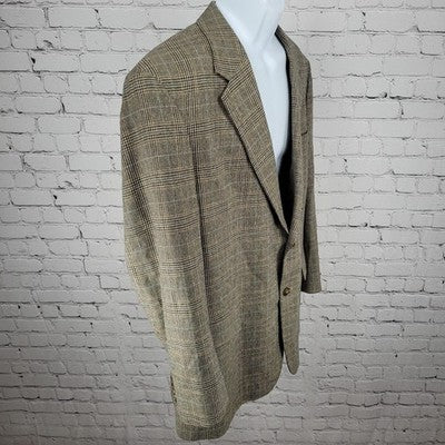 Jos A Bank Tan Silk & Wool Blend Houndstooth Notch Blazer Sport Coat Size 46R