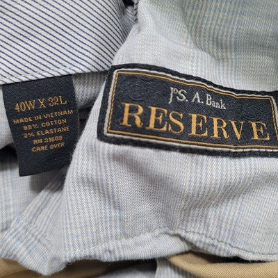 Jos A Bank Reserve Tan Tailored Fit Straight Leg Stretch Chino Pants 40x32