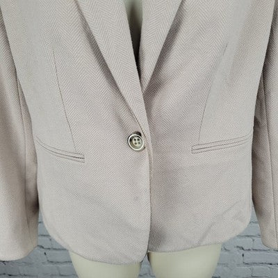 Ann Taylor Beige Herringbone 1 Button Vented Notch Stretch Blazer Suit Jacket 0