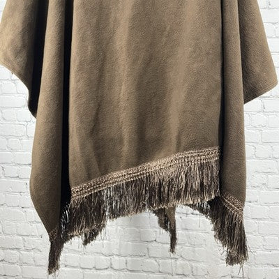 C.O.C. Brown Soft Fleece Cozy Open Wrap Tasseled Boxy Oversized Poncho Cape O/S