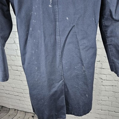 A.P.C. Rue Madame Paris Navy 100% Cotton Twill Button Lined Long Coat XS *bleach
