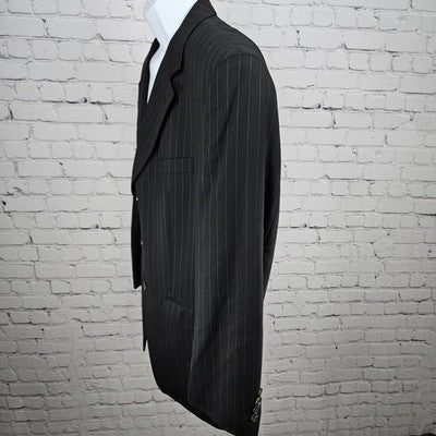 Chaps Black 100% Wool Pinstriped 3 Button Vented Notch Blazer Sport Coat 42R