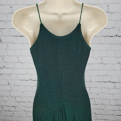 VTG Susan Roselli Vijack Dark Green Glitter Strappy Maxi Dress USA Made Size 4