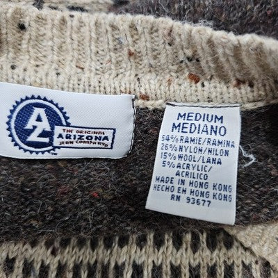 VTG Arizona Jean Co Brown Wool Blend Knit Fair Isle Pullover V Neck Sweater M
