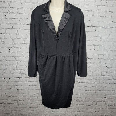 Club L London Black Notch Lapel V Neck Long Sleeve Stretch Shift Midi Dress 22