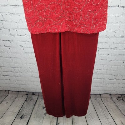 VTG Kathie Lee Cranberry Red Sequin Velvet Short Sleeve Long Dress Large L