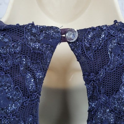 VTG Steppin Out Purple Satin Blue Lace Overlay Dress USA Made Size 3/4