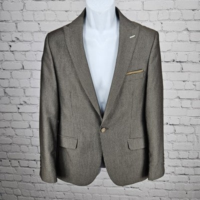 Owen Men’s Brown 1 Button Double Vented Peak Stretch Blazer Sport Coat 48 US 38