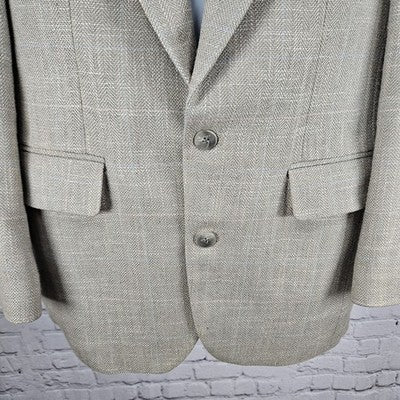 VTG Haggar Gallery Beige Check 2 Button Vented Notch Blazer Sport Coat USA 38