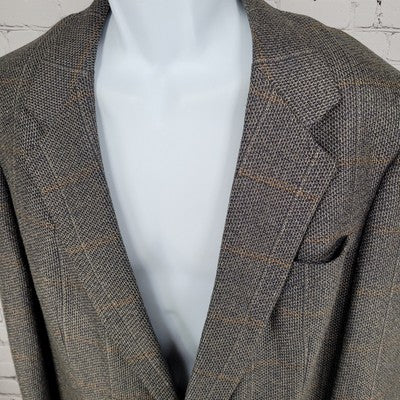 VTG Henry Grethel Brown Windowpane Tweed 2 Button Sport Coat USA Made Size 42L
