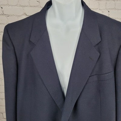 VTG MW Navy Wool Blend 2 Button Vented Notch Blazer Sport Coat USA Size 50L