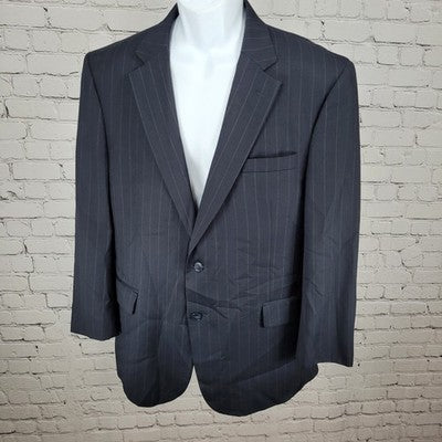 Jos A Bank Dark Navy Pinstriped 100% Wool Travelers Blazer Sport Coat Size 42R