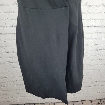 Ann Taylor Black Sleeveless Shawl Collar Wrap Snap Stretch Sheath Dress 6