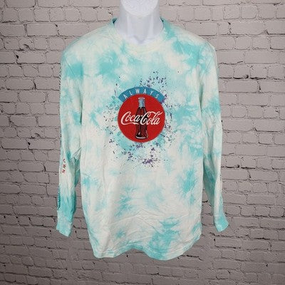 VTG Coca Cola Blue Tie Dye Crew Neck Embroidered Long Sleeve Shirt Medium M