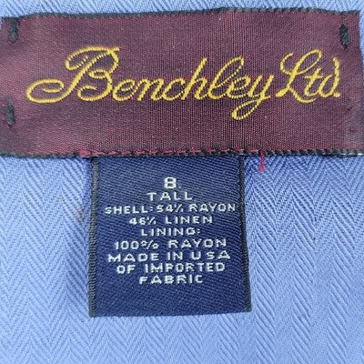 VTG Benchley Ltd Blue Linen Blend 3 Button Notch Blazer Suit Jacket USA Size 8T