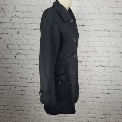 Tulle Anthropologie Black Wool Blend Buttoned Collared Coat Small S