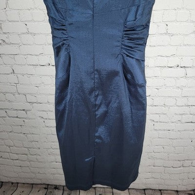 Adrianna Papell Blue Sheen Sleeveless Ruched Waist Stretch Sheath Short Dress 8