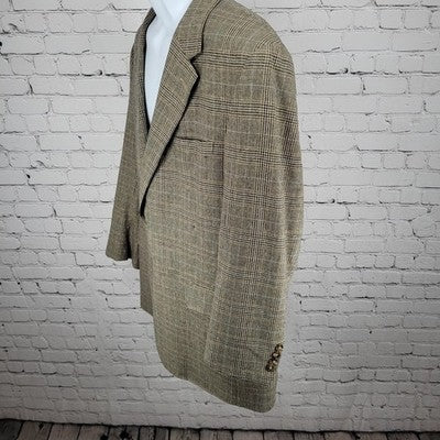Jos A Bank Tan Silk & Wool Blend Houndstooth Notch Blazer Sport Coat Size 46R