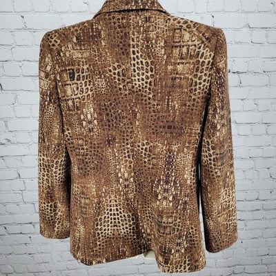 Peace Of Cloth Brown Animal Print 1 Button Stretch Blazer Jacket USA Made Size 8