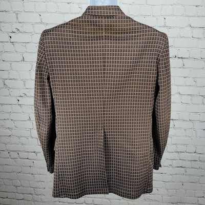 VTG USI Brown Blue 2 Button Double Vented Notch Blazer Retro Sport Coat USA 40