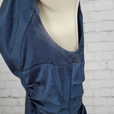 Adrianna Papell Blue Sheen Sleeveless Ruched Waist Stretch Sheath Short Dress 8