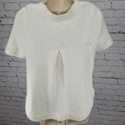 Anthropologie White Soft Cozy Chunky Knit Short Sleeve Sweater Top Size XS