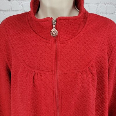 Petite Sophisticate Red Quilted Knit Full Zip Lightweight Unlined Jacket Size PL