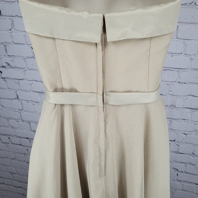 Mori Lee Cream Chiffon Satin Accents Strapless A Line Bridesmaid Short Dress 7/8