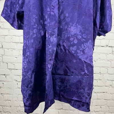 Frederick’s Of Hollywood Purple Roses Satin Short Sleeve Robe Size Medium M
