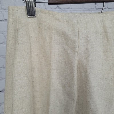 Susan Gail Collection Beige Linen Blend Red Print Buttoned Wrap Unlined Skirt 12