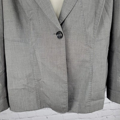 Tahari Grey One Button Puff Sleeve Stretch Notch Blazer Suit Jacket 18