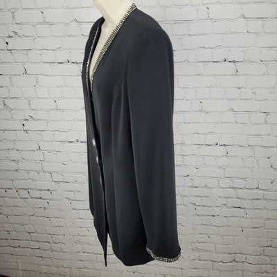 Promise New York Black Rhinestone Trim Embellished Brooch Lined Jacket Size 14