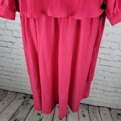 VTG More Promises Pink 3/4 Sleeve Wrap Tie Blouson Midi Dress USA Made Size 14