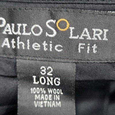 Paulo Solari Black 100% Wool Athletic Fit Full Suit Set Jacket 40L Pants 32x31