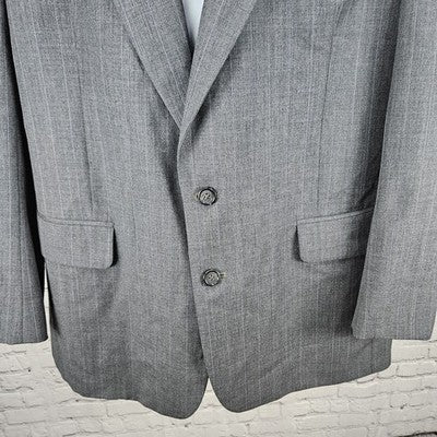 Jos A Bank Grey 100% Wool Executive Pinstriped 2 Button Blazer Sport Coat 46L