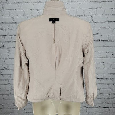 Ann Taylor Beige Herringbone 1 Button Vented Notch Stretch Blazer Suit Jacket 0