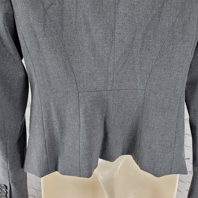 Ann Taylor Grey Stretch 1 Button Notch Faux Pockets Blazer Suit Jacket Size 2