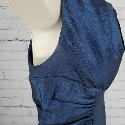 Adrianna Papell Blue Sheen Sleeveless Ruched Waist Stretch Sheath Short Dress 8