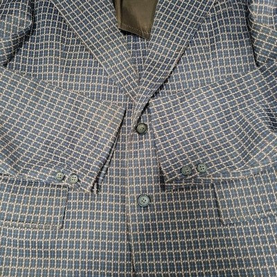 VTG USI Brown Blue 2 Button Double Vented Notch Blazer Retro Sport Coat USA 40
