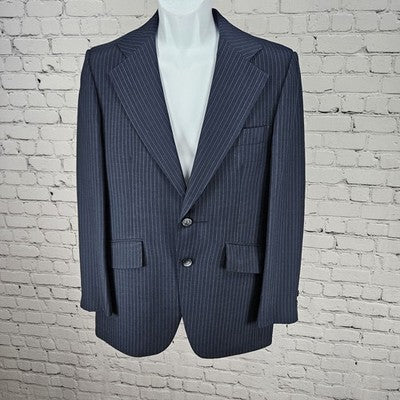 VTG Barney's Monte Cristo DeLuxe Navy Pinstriped Notch Blazer Sport Coat USA 38