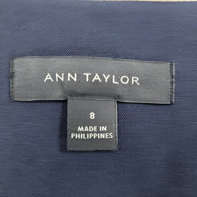 Ann Taylor Navy Stretch Buttoned 3/4 Sleeve Collarless Suit Jacket Blazer 8